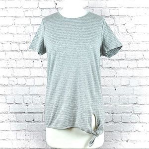 BANANA REPUBLIC ~ Stripe-Hem Top Gray/White Size M